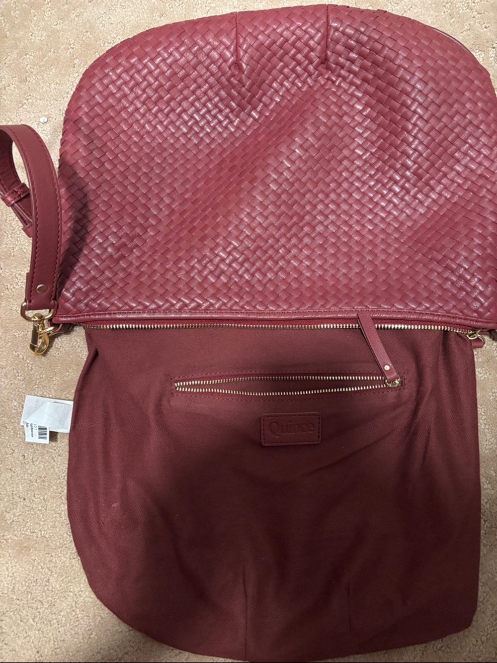 Quince Women's Woven Leather Shoulder Bag in Burgundy - Picture 8 of 9